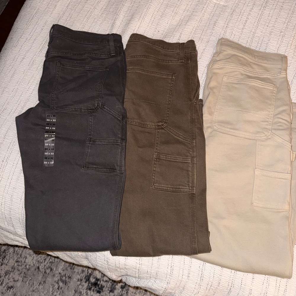 Set of Three Cargo Pants - Gray, Brown, and Cream